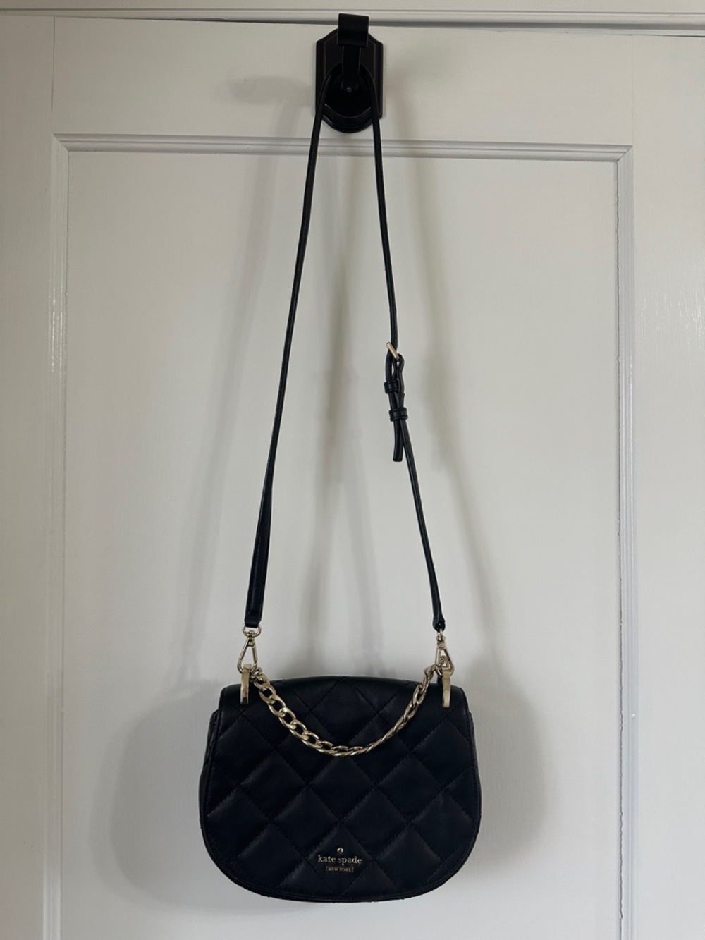 kate spade Black Quilted Crossbody with Gold Chain Accent